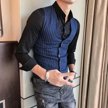 Новая мода деловой мужской джентльмен высокого качества Повседневный тонкий вертикальная полоса Боксер v-образным вырезом однобортный британский жилет