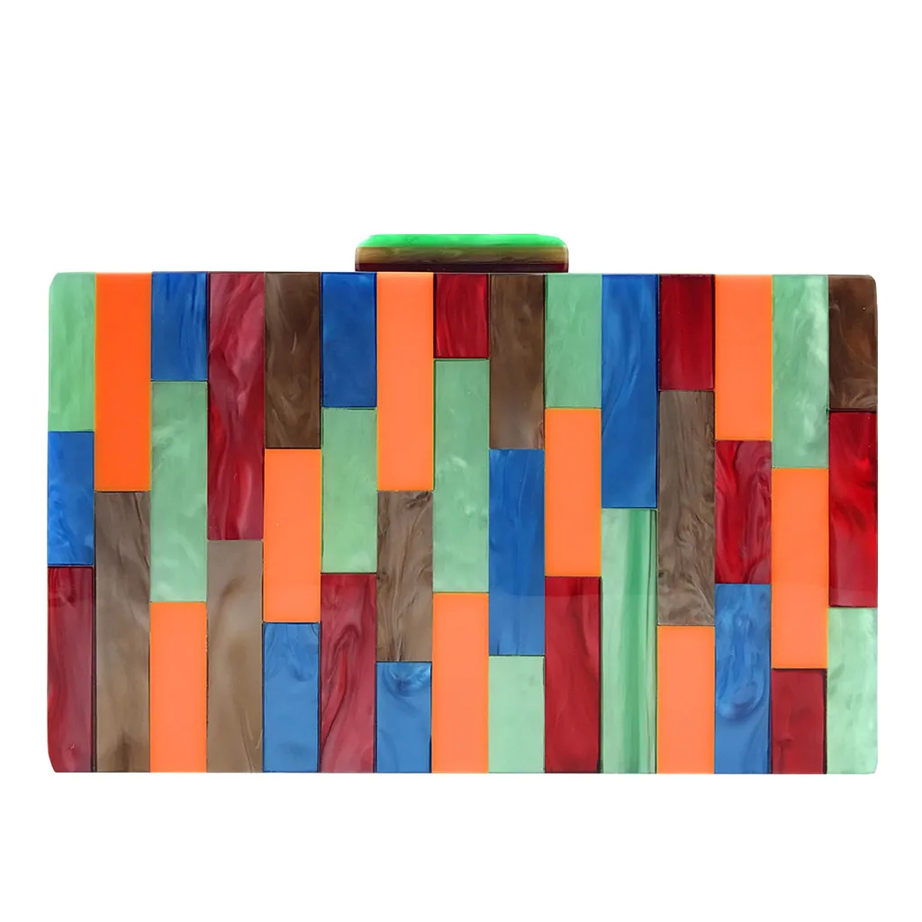

2020 Women Evening Bag Geometric Stitching Color Acrylic Box Party Package Clutch Bag Spring And Summer Popular Wild Bag 0103