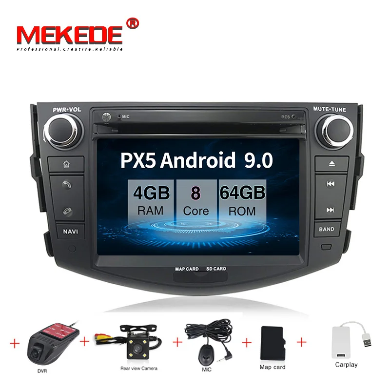 PX5 android 9,0 4 Гб+ 64 ГБ Автомобильный рекордер радио gps dvd-плеер для Toyota RAV4 Rav 4 2007-2011 с carplay wifi BT USB navi DAB - Цвет: camera dvr carplay