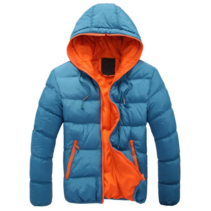 Зимняя мужская куртка s Parkas мужские куртки повседневное Мужское пальто с капюшоном Толстая хлопковая куртка мужская брендовая одежда с капюшоном M-4XL - Цвет: Sky blue-orange