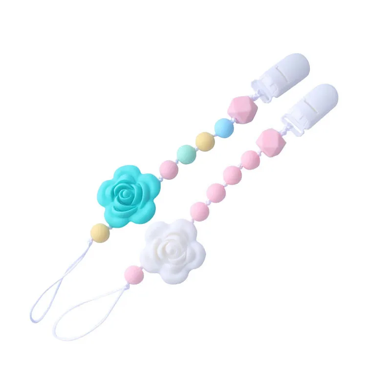 1Pcs Infant Pacifier Clip Girl Flower Silicone Teether Chain Nursing Pacifier Holder Safe Silicone Baby Lanyard Pacifier  Chain