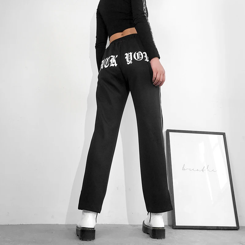 Rapwriter повседневные брюки с буквенным принтом и эластичной резинкой на высокой талии для женщин летние уличные спортивные штаны Harajuku прямые брюки с разрезом
