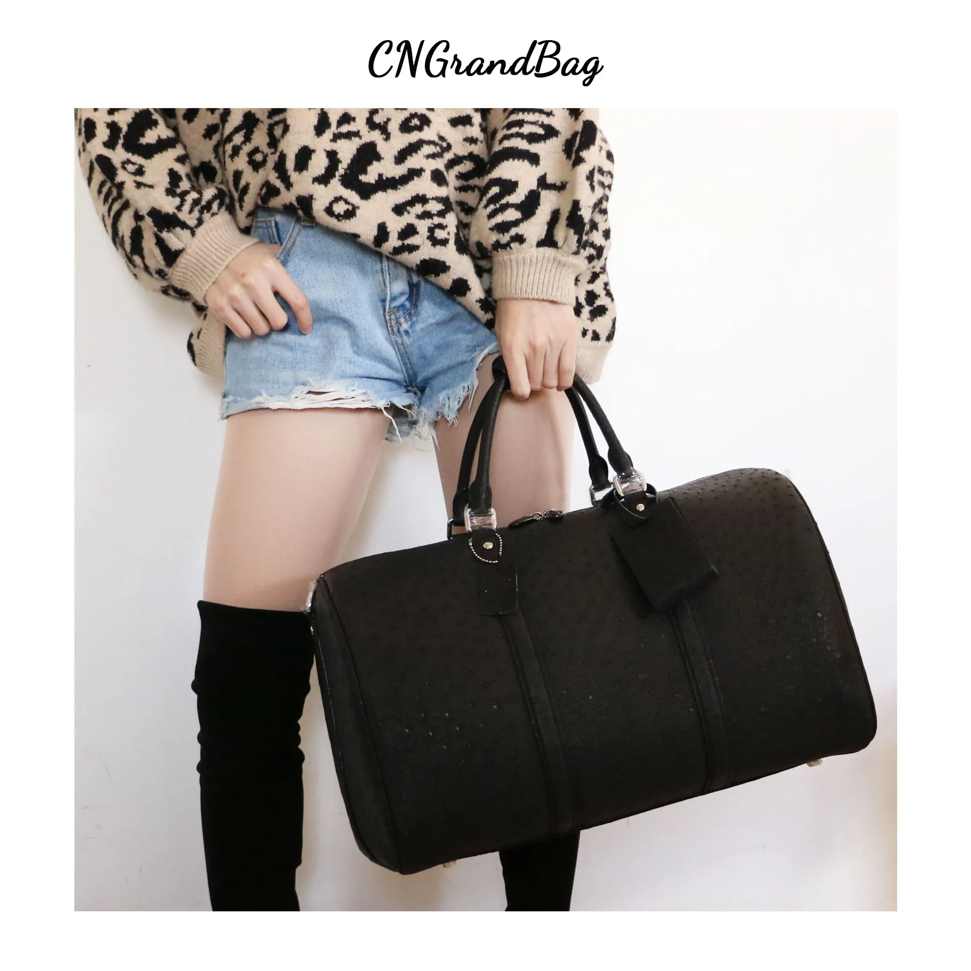 100% Genuine Ostrich Leather Travel Duffle Bag Super Capacity Luggage Hold All Travel Bags Real Ostrich Skin Travel Handbags