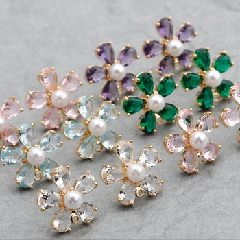 

Sanying M778 18K gold-plated flower-shaped handmade glass pendant diy earrings beautiful and charming jewelry 10pcs/lot