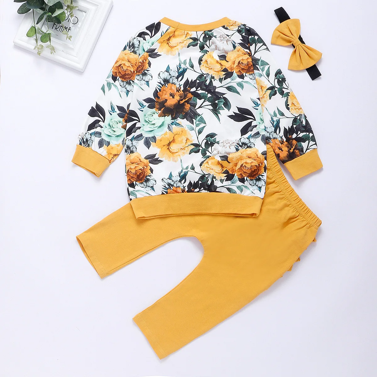 3Pcs New autumn Toddler Baby Girls Clothes Costumes Long Sleeve Flowers Print Tops+Pants Outfit Set Children's Set Baby Clothing