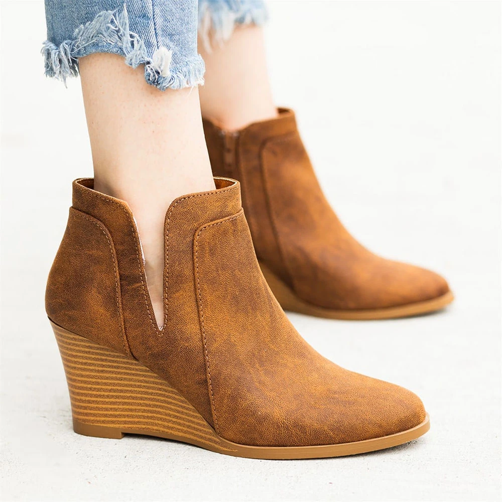 low heel wedge ankle boots