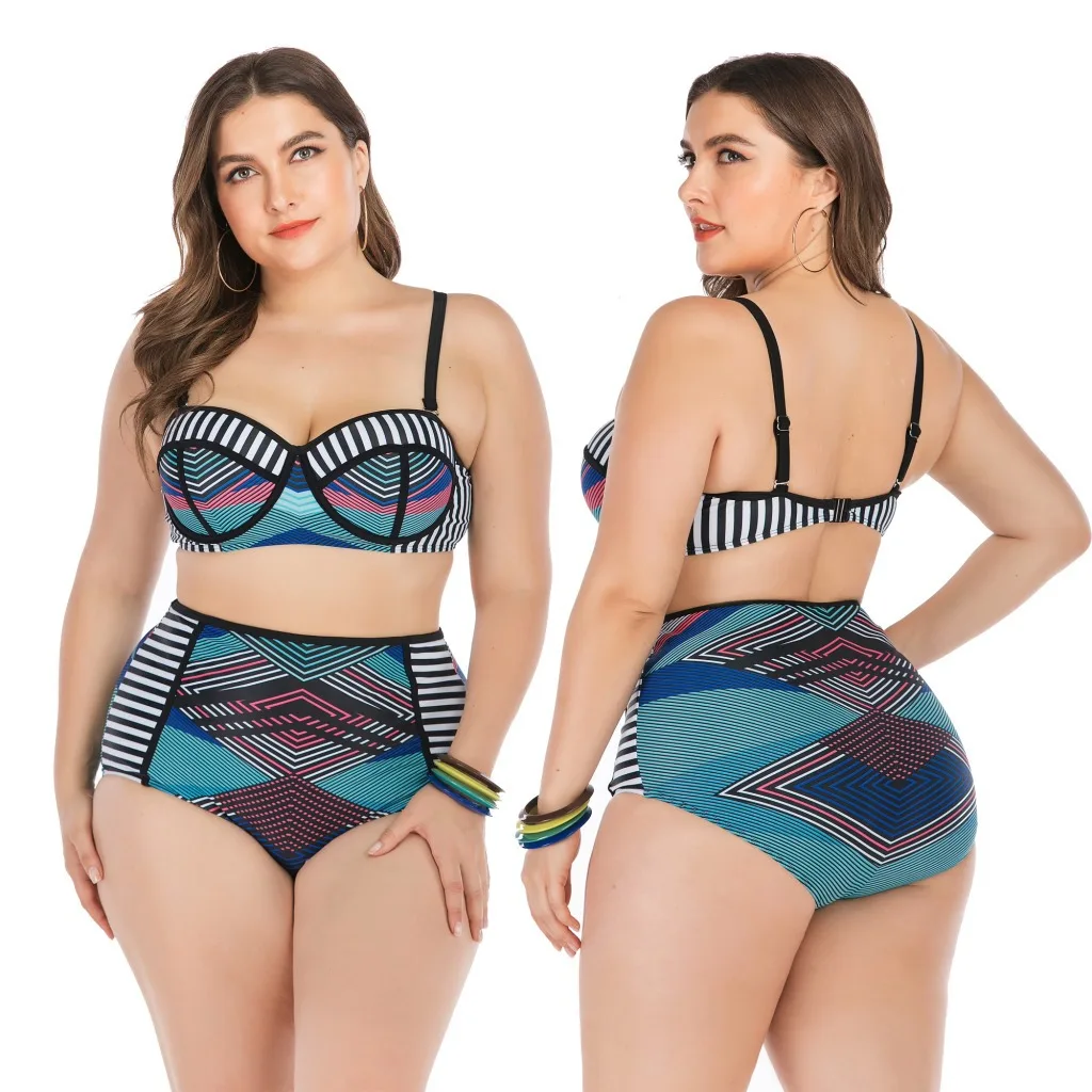 

Foreign Trade Europe And America Large Size Bikini Fat Underwire Large Cup WOMEN'S Swimsuit Swimwear Olive Flower 6646