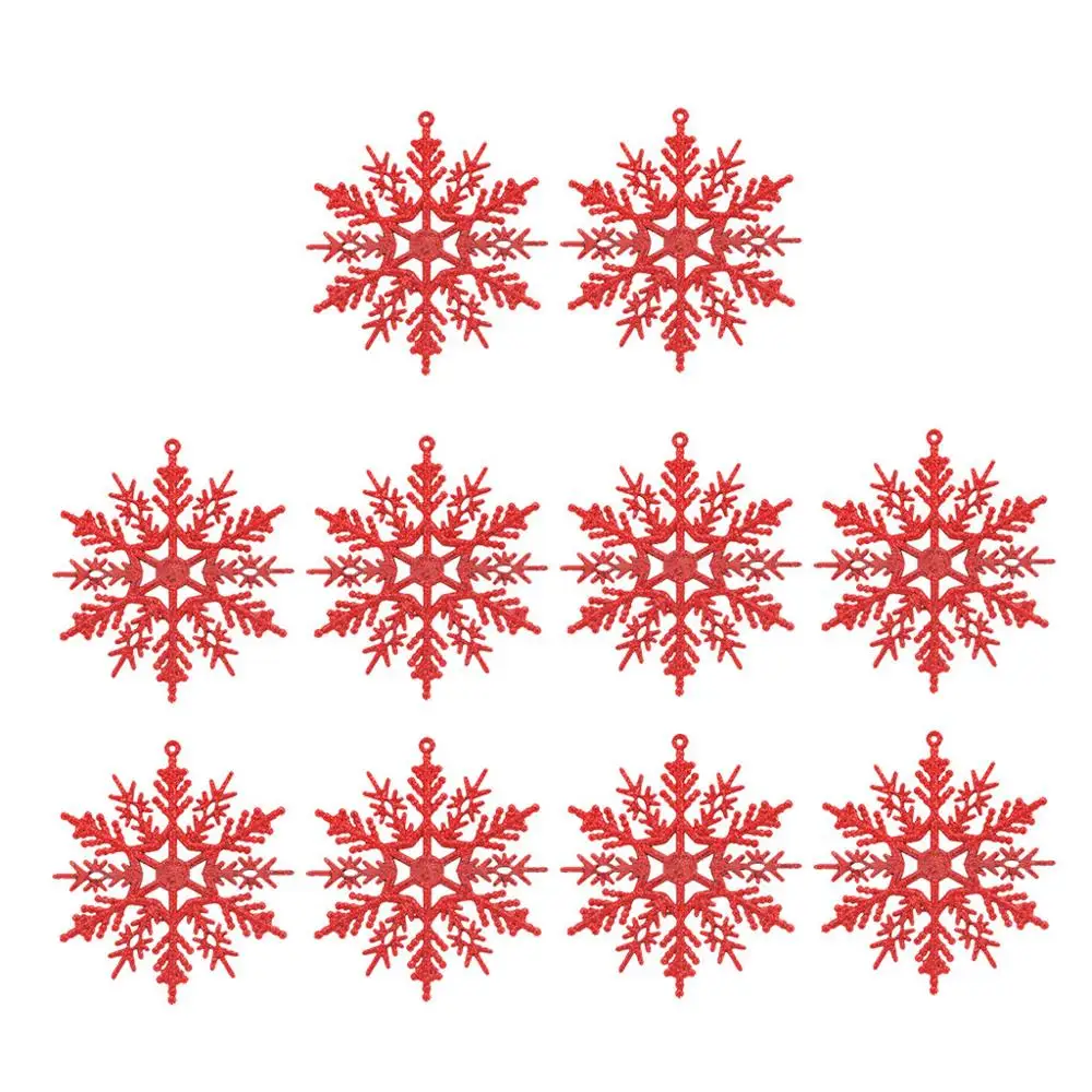 10 шт. блестящие рождественские орнаменты снежинки зимние украшения Рождественская елка висячие украшения 10 см Снежинка украшения FDH - Цвет: Красный