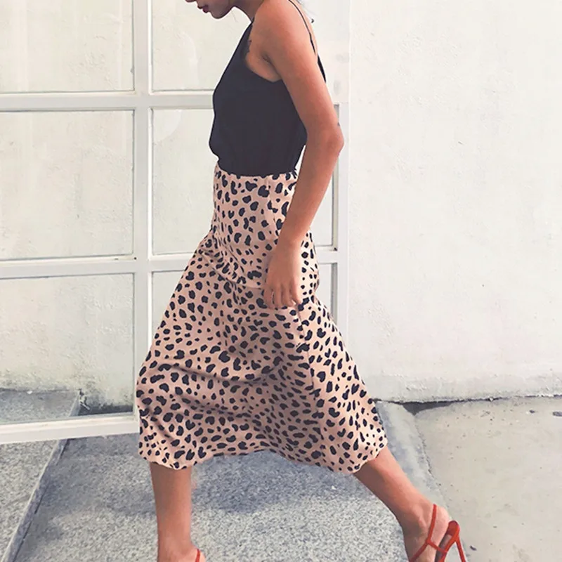 Moda mujer Sexy de moda estampado de leopardo Slim de cintura alta en una línea de longitud media falda mujeres falda Casual falda de fiesta nocturna * X