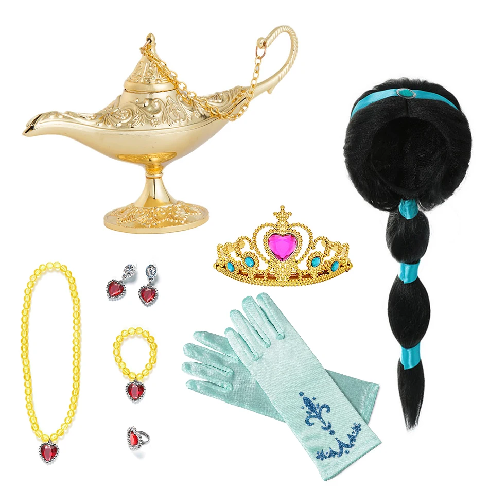 Jasmín dívčí jewelre aladdin's lampa paruka accesories temeno hůlka řetízek náramek náušnice sada pro děti večírek dekorace okrasa