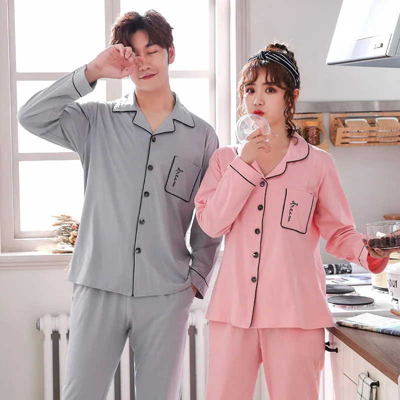 Couples Pajamas Long Sleeve Pure Cotton Spring And Autumn Cotton Pajamas Women's Men Summer Thin Section Homewear Set