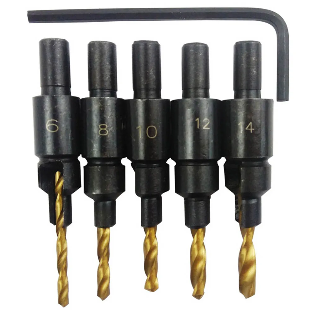 5 PCS HSS Countersink Woodworking Drill Bit Set Counterbore Pilot hole