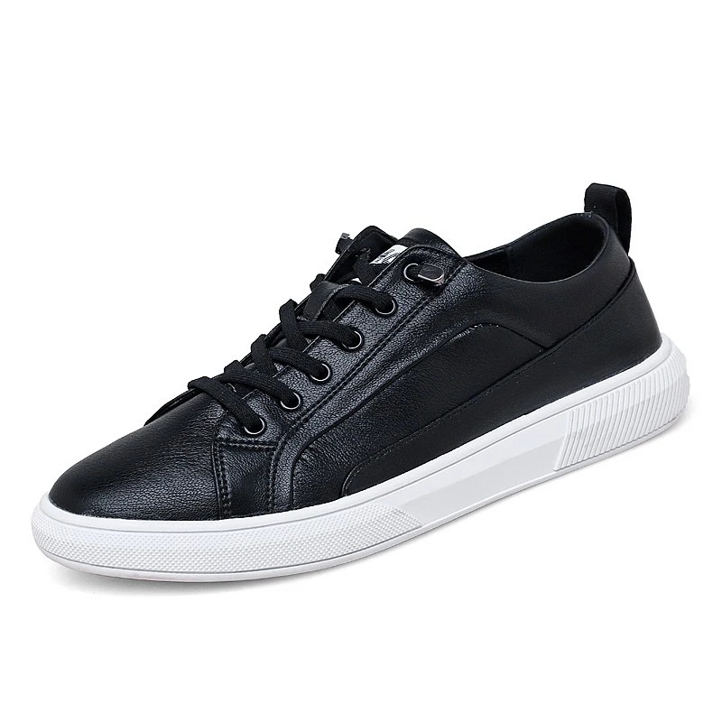 Brand High quality all Black Men's leather casual shoes Fashion Breathable Sneakers fashion flats Microfiber leather shoes*629