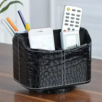 

360 Rotating Leather Container Desktop Remote Control Storage Box Remote Control Box Home Storage Organizer Rack