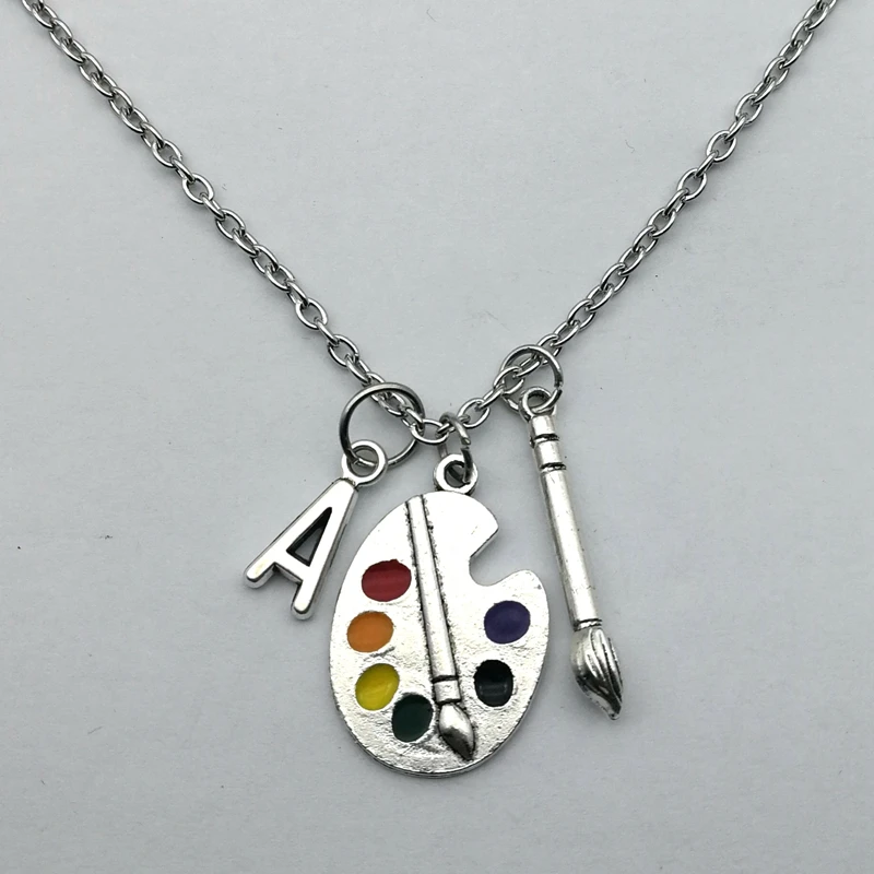 Paint Palette necklace Silver Art Palette pendant gift for Artist Silver  Palete Art Palette with natural stones gift for Painter Jewelry 