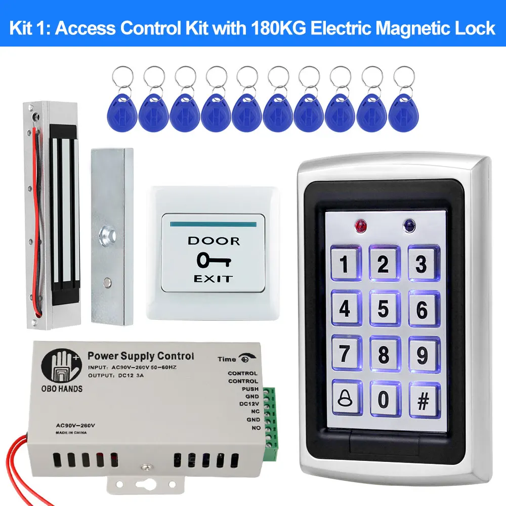 With 180kg Mag Lock Полный RFID система контроля доступа комплект автономная металлическая клавиатура электронный замок источник питания DC12V дверной выход с 125 кГц ID Брелоки - Цвет: With 180kg Mag Lock