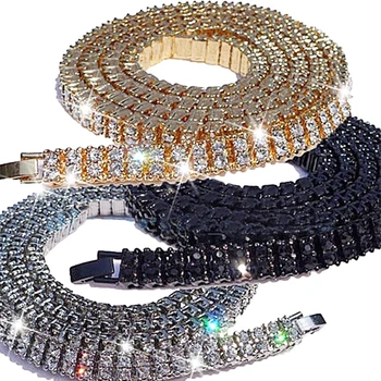 

Men's Necklace Alloy Crystal Double Row Cubic Zirconia Chain Gold Black Silver Rough Hip Hop Jewelry Rock Gift Glitter Necklaces