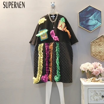 

SuperAen 2020 Spring and Summer New Women Dress Europe Cotton Caual Wild Ladies Dress Fashion Short-sleeved Women Clothing