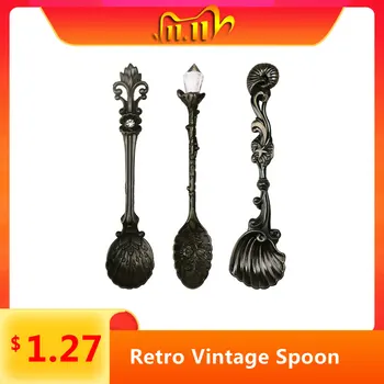 

3pcs Mini Coffee Spoon Kitchen Dining Bar Vintage Royal Style Dessert Snacks Ice Cream Spoon Metal Alloy Teaspoon