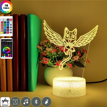

Smart Phone Control Fairy Tail Cat Happy Fly Figure LED Nightlight Touch Sensor Color Change Table Lamp Home Bedroom Decor Light