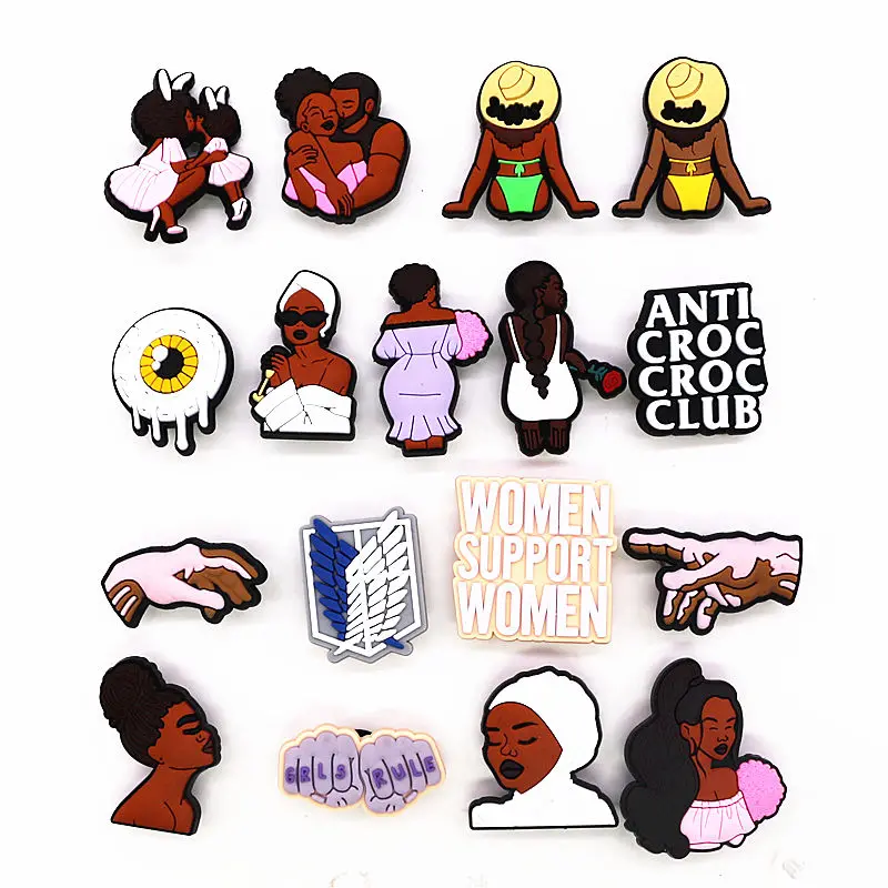 1pcs Black Couple Shoe Charms Tears Anti Accessories Designer Black Girls Rule Clog Shoes Buckle Soft PVC BLM Charm