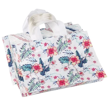 

Botique-50Pcs Shopping Portable Hand Plastic Bag Tropical Leaf Flower Plastic Bag for Gifts Cloth Packing Party Birthday Supplie