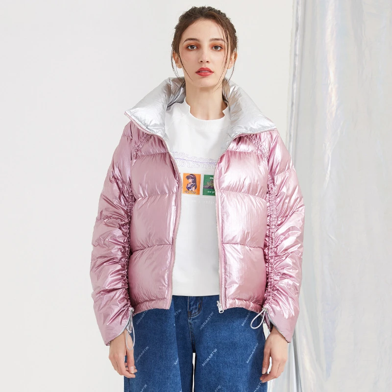 Pink Зимние женские пуховики, свободные, положительные и отрицательные, две вещи, со стоячим воротником, уплотненные, короткие, для отдыха - Цвет: Pink