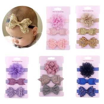 

3pcs/set Elastic Flower Headbands for Baby Girls Hair Accessories Baby Girls Bows Nylon Turban Skinny Stretchy Rubber Hair Band