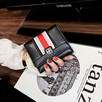 

New European American Folding Small Wallet Female Short-style Thin-lap Two-fold Wallet Cowhide Brief About 2019