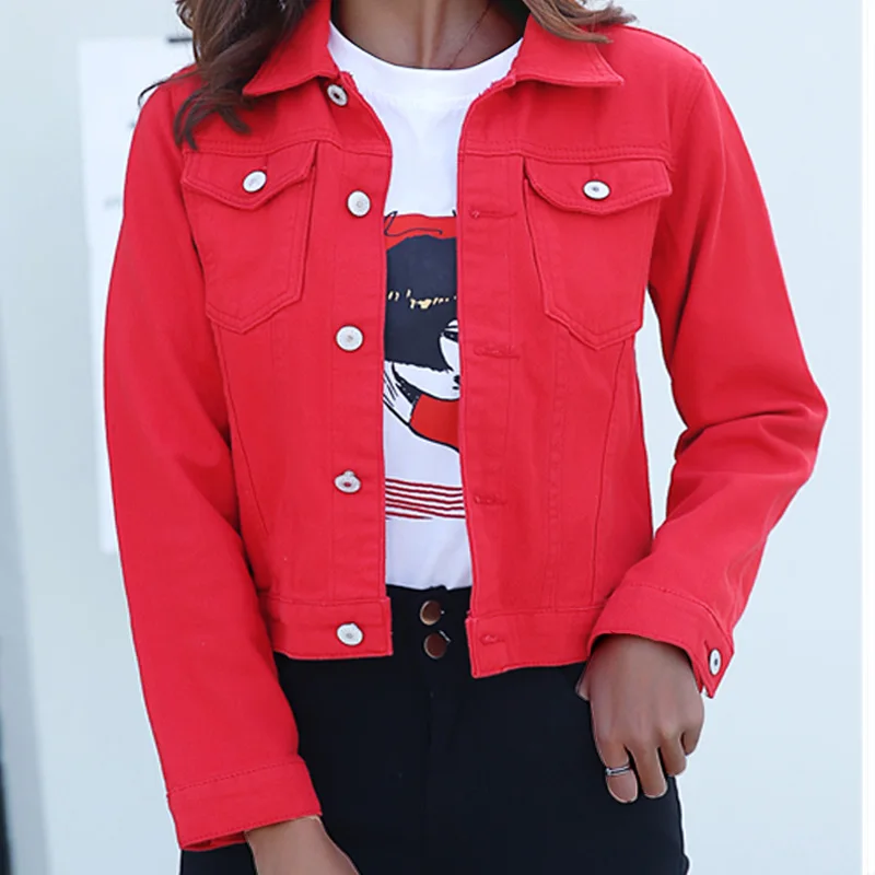 

Jeans Jacket and Coats for Women 2020 Autumn Candy Color Casual Short Denim Jacket
