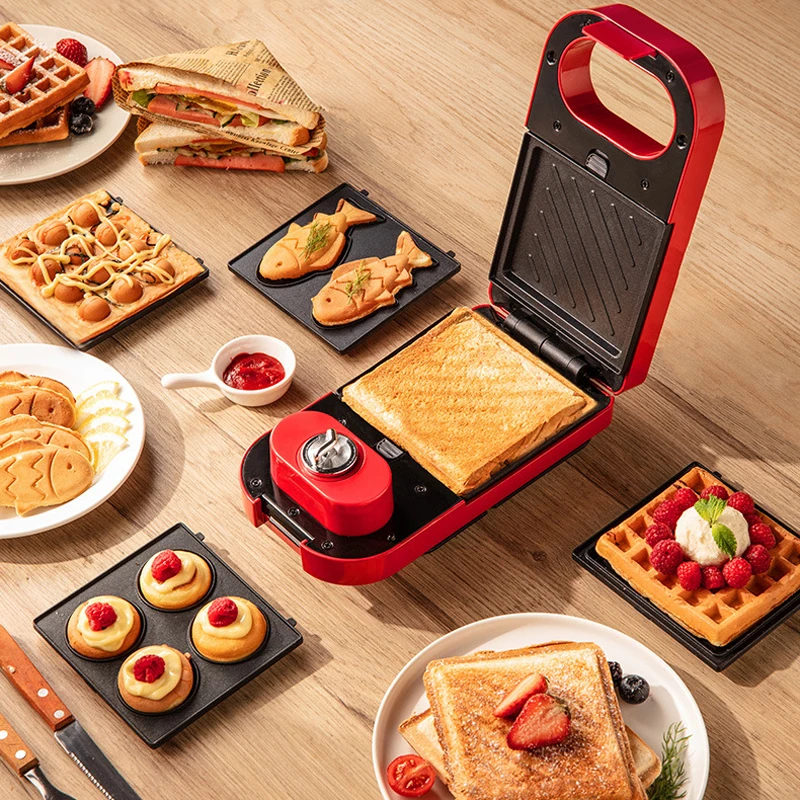 Electric Sandwich Maker Breakfast Machine Household Light Food Multi-Function Waffle Maker Takoyaki Toast Pressure Toaster - Famidy.com
