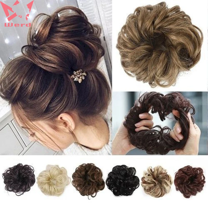 

Chignon Cheveux Jeedou Synthetic Messy Chignon Donut Gary Brown Color Hair Bun Pad Elastic Hair Rope Rubber Band Hair Extensions