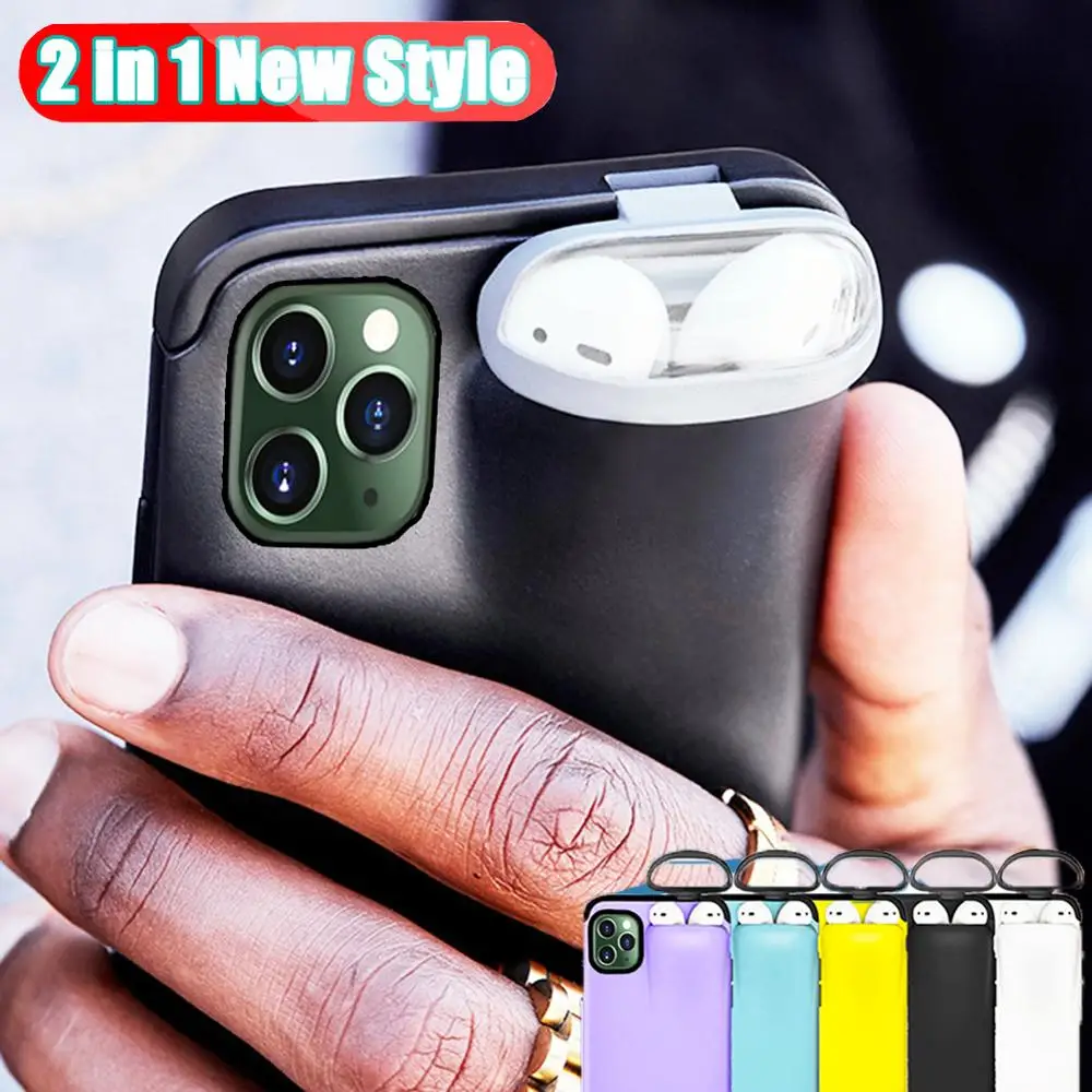 

For Airpods Holder Phone Case for iPhone 11 Pro Max XS MAX XR X 10 7 8 6 6s Plus Cover with Earphone Case for Apple Airpods 2 1