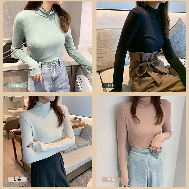 Full Woman Tshirts Autumn Winter 2020 New Tees Female Stand Undershirt The Fat Elastic Soft Comfortable Plus Size Show Thin Tops
