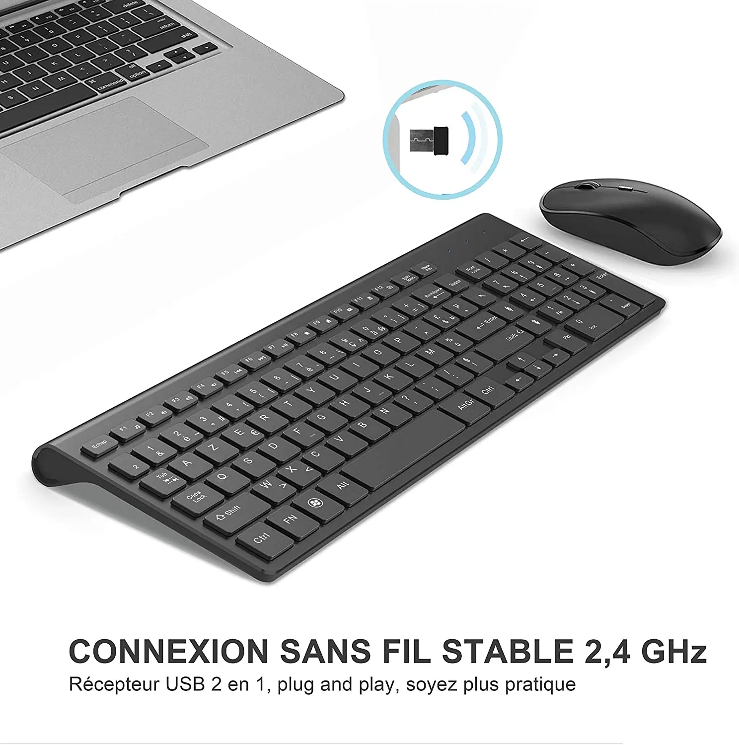 Teclado sem Fio Francês do Rato e do Teclado Recarregável de Azerty Apropriado para o pc Teclado Ergonômico Computador Portátil tv Combination.2.4g. - - Imagem 3