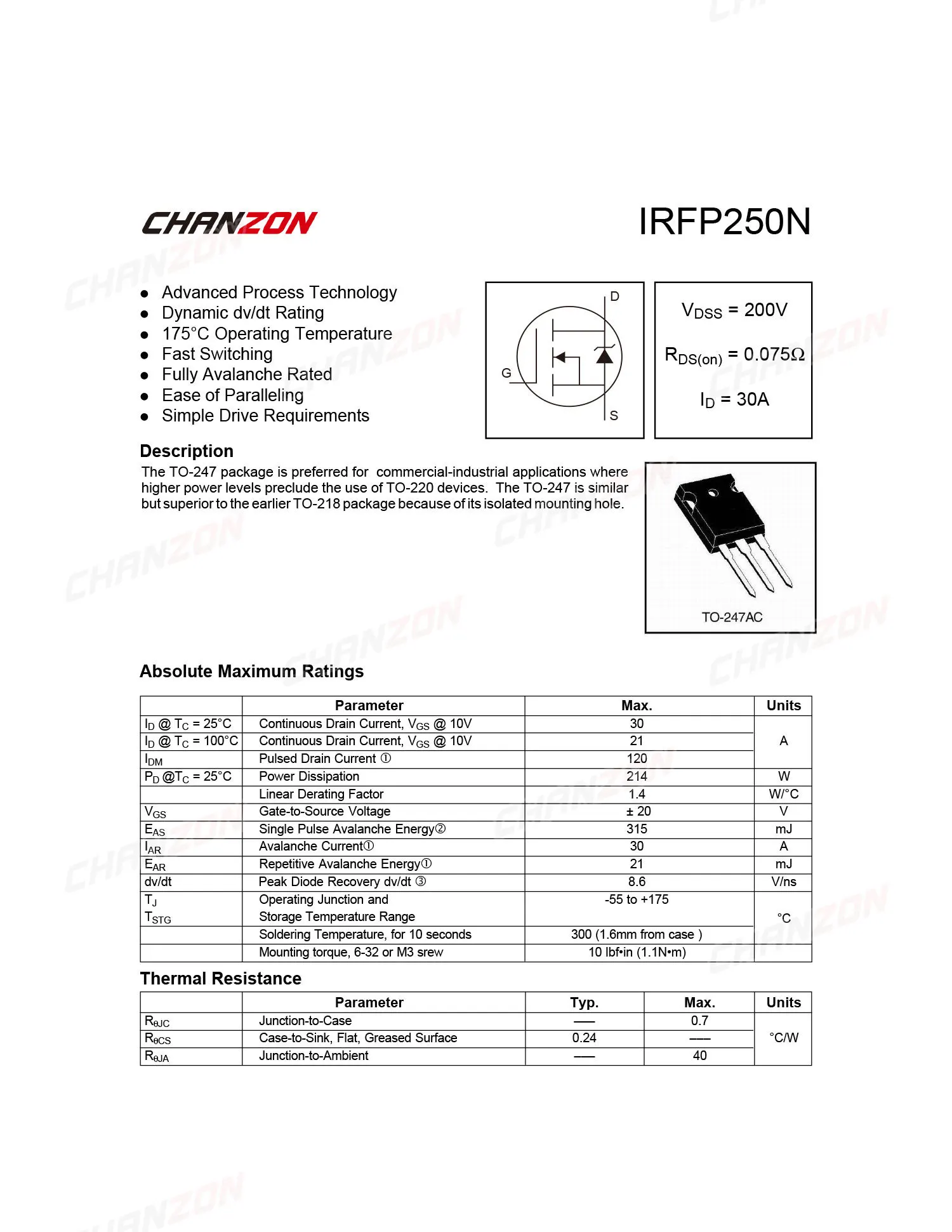 5Pcs IRFP250 ZU-247 Power SIC Mosfet Transistor Bipolar Junction BJT Leistungsstarke Triode Rohr Fets DIP 30A 200V Integrierte Schaltungen – Detail 3