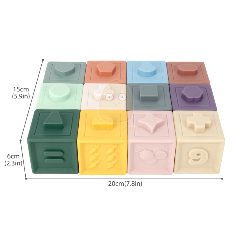 Baby Toys Soft Building Blocks Silicone Teethers Sensory Grasp 3D Touch Hand Balls Massage Squeeze Rubber For 13 24 Months Gift