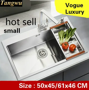 Online Free Shipping Apartment Luxury Kitchen Manual Sink Single Trough Do The Dishes 304 Stainless Steel Vogue Hot Sell 50x45/61x46 CM