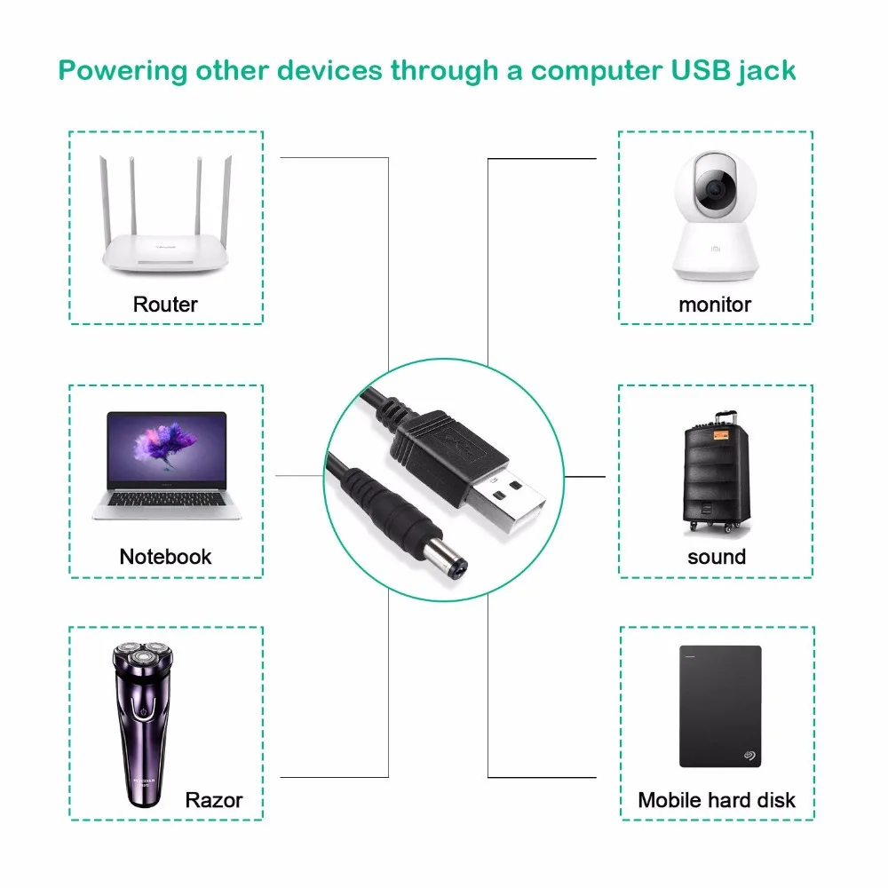 USB для DC 5,5x2,1 мм штепсельный шнур питания с 10 разъемами для роутеров, мини-вентиляторов, динамиков, камер, смартфонов и т. Д