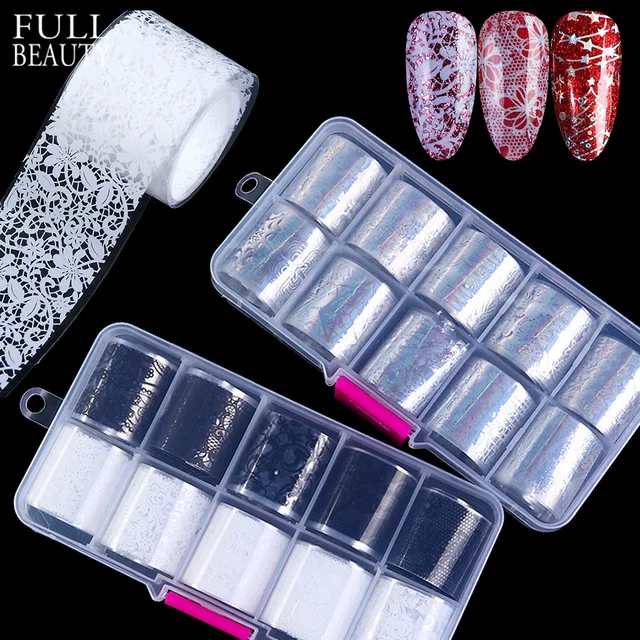 

10 PCS/Box Holographic Nail Foil Lace Transfer Nail Foils Decal Snowflake Unicorn Laser Nail Stickers Christmas Nail Decoration