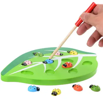 

Magnetic Wooden Leaf Catch Insect Snapping Ladybug Kids Children Game Toy Gift
