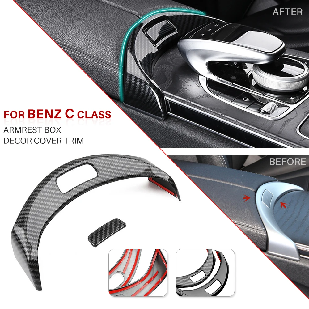 Center Console Armrest box Buttons Decoration sticker Cover Trim Protector Cap Carbon Fiber Pattern for Benz C Class GLC X253 | Автомобили