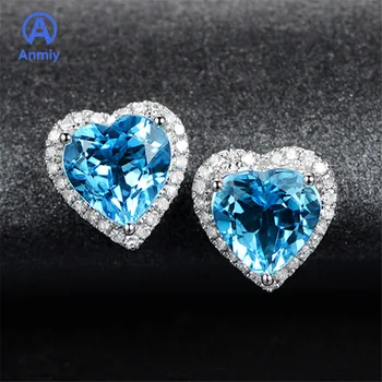 

Anmiy Heart-shaped Topaz for Female Low Luxury Earrings, Blue Crystal Zircon Earrings Charming On Party As A Queen