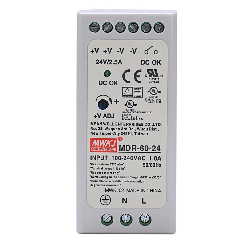 

2 Pcs MDR-60 Din Rail Power Supply Ac-Dc Driver Voltage Regulator Power Suply 110V 220V, 24V 20W & 12V 60W