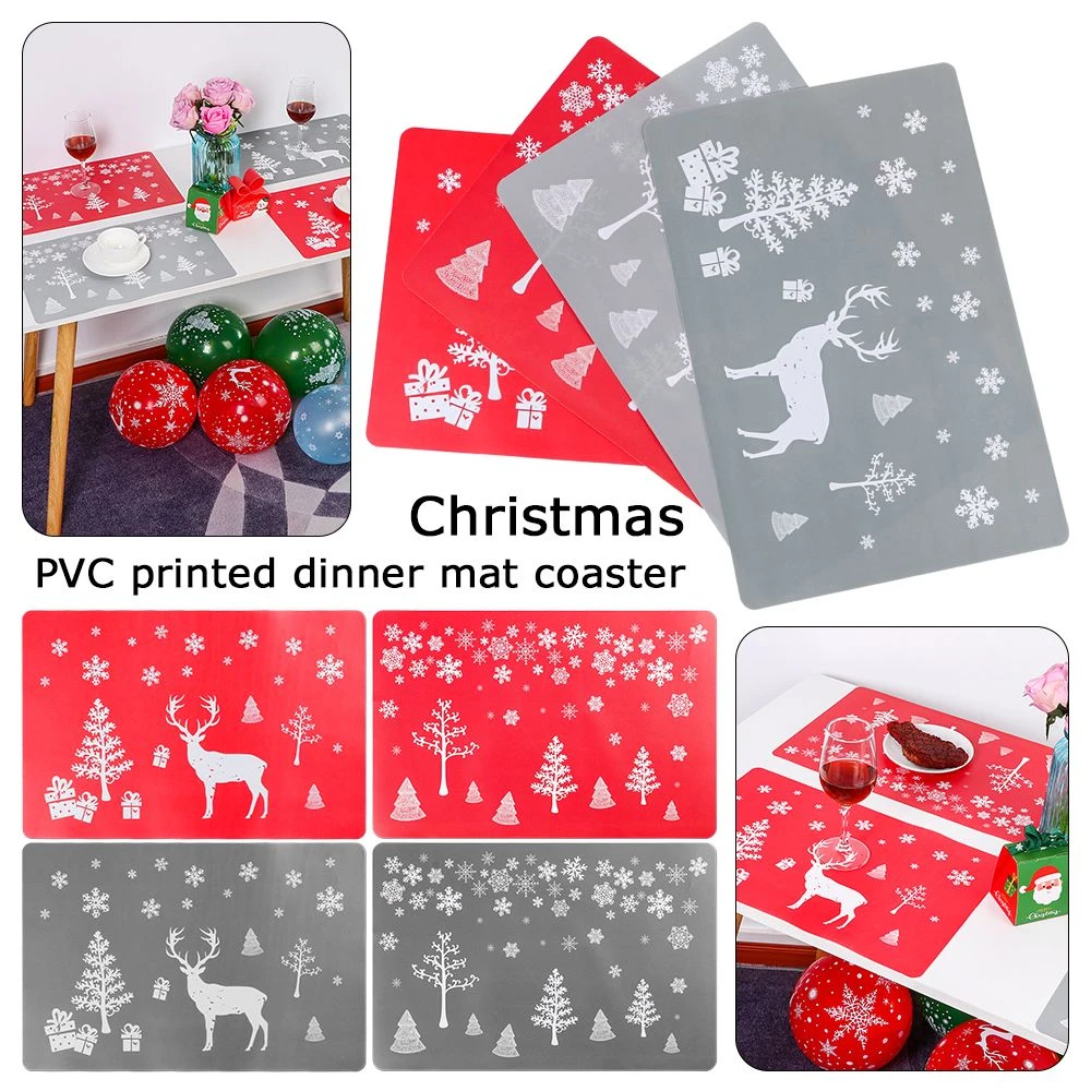 Coaster Christmas 2022 Home New Year 2022 Pvc Printing Party Supplies Christmas Coasters Christmas  Placemat Xmas Decoration Table Decor|Mats & Pads| - Aliexpress