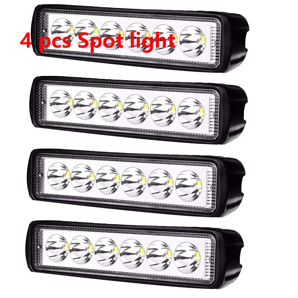 Светодиодная панель 18 Вт, 30 Вт, 48 Вт, 54 Вт, светодиодный светильник для бездорожья 4x4, 12 В, 24 В, светодиодный рабочий светильник для автомобиля, противотуманный светильник, задний фонарь, l светильник, прожектор, точечный луч - Цвет: 4x 18w Spot light