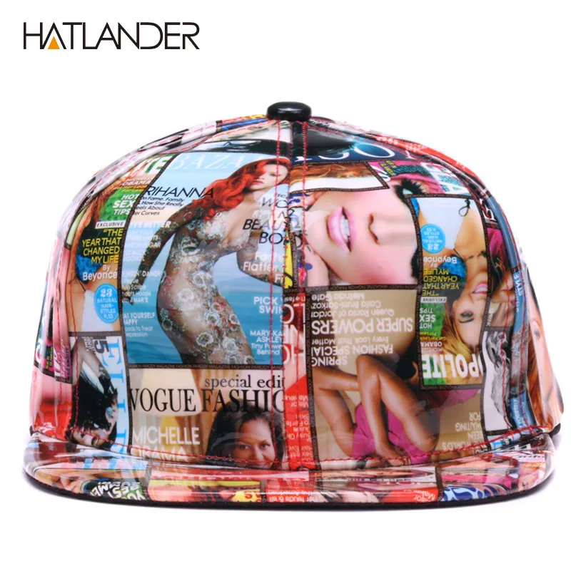 HATLANDER, модные кожаные бейсболки для женщин, полная печать, Снэпбэк кепки, крутая хип-хоп шапка, кепка, мужские Регулируемые спортивные шапки из искусственной кожи