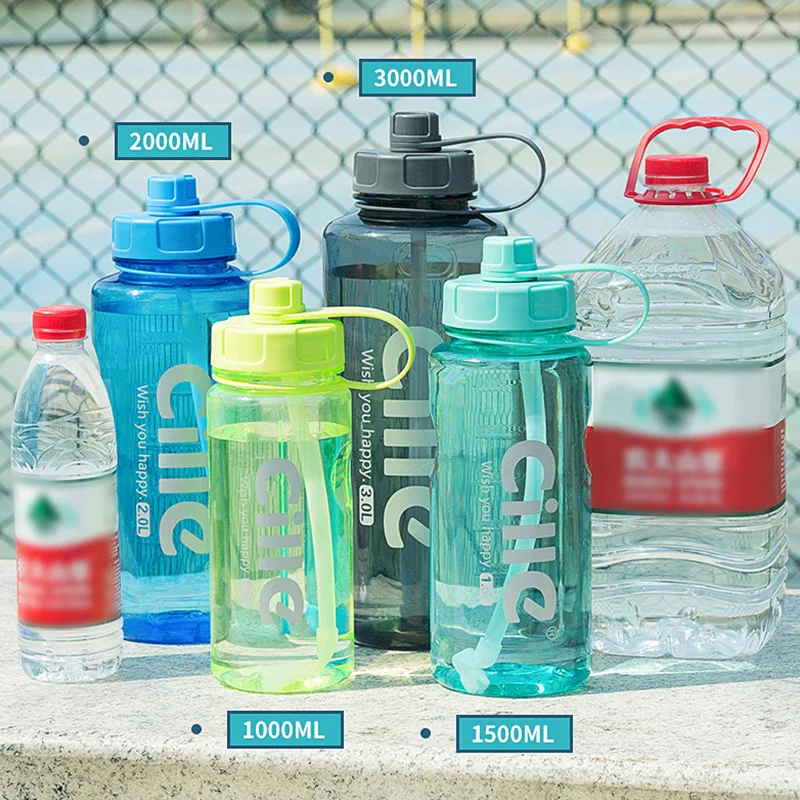 Cille бренд 1000 мл BPA бесплатная Спортивная бутылка для воды с соломой 1L 2L 3L