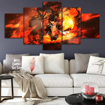 

Canvas HD Prints Pictures Framework 5 Pieces ONE PIECE Portgas D Ace Anime Paintings Home Wall Art Decor Posters