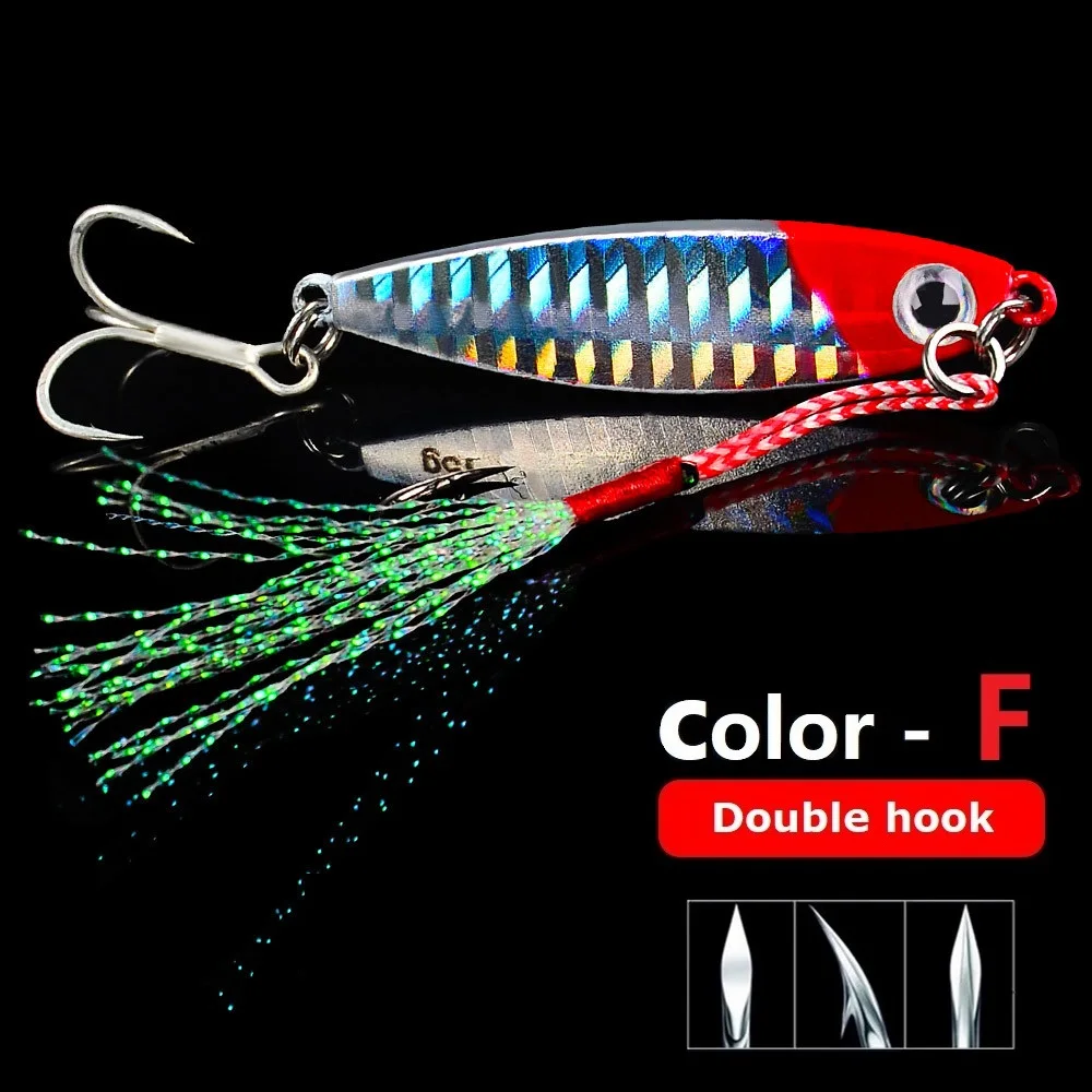 HOT NEW ice fishing jigging lure 7g 10g 15g 20g 30g whopper plopper minnow bass lures saltwater jigs pesca spinnerbait metal 5cm - Цвет: F - Double hook